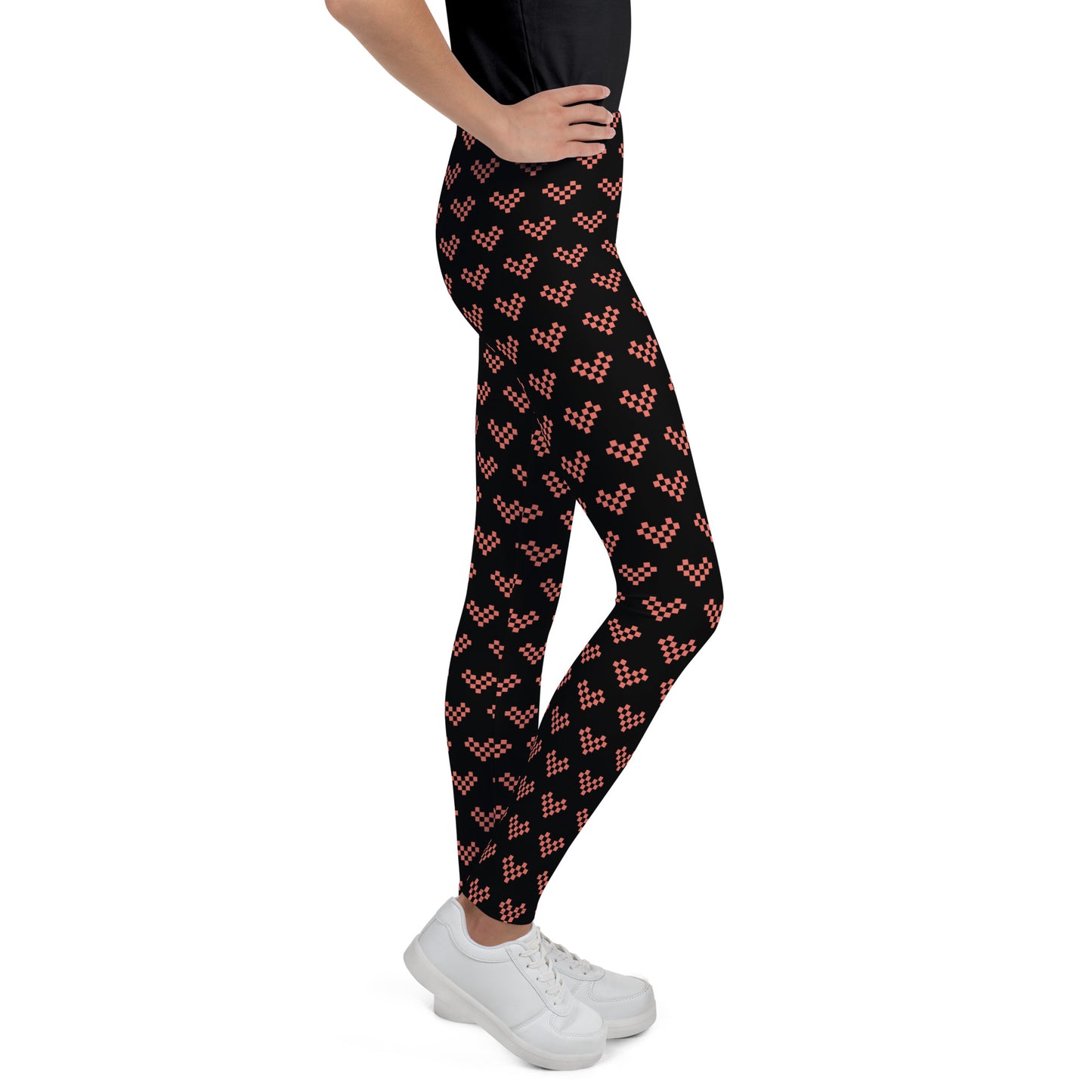 Pixel Pink Heart Leggings Youth - Black