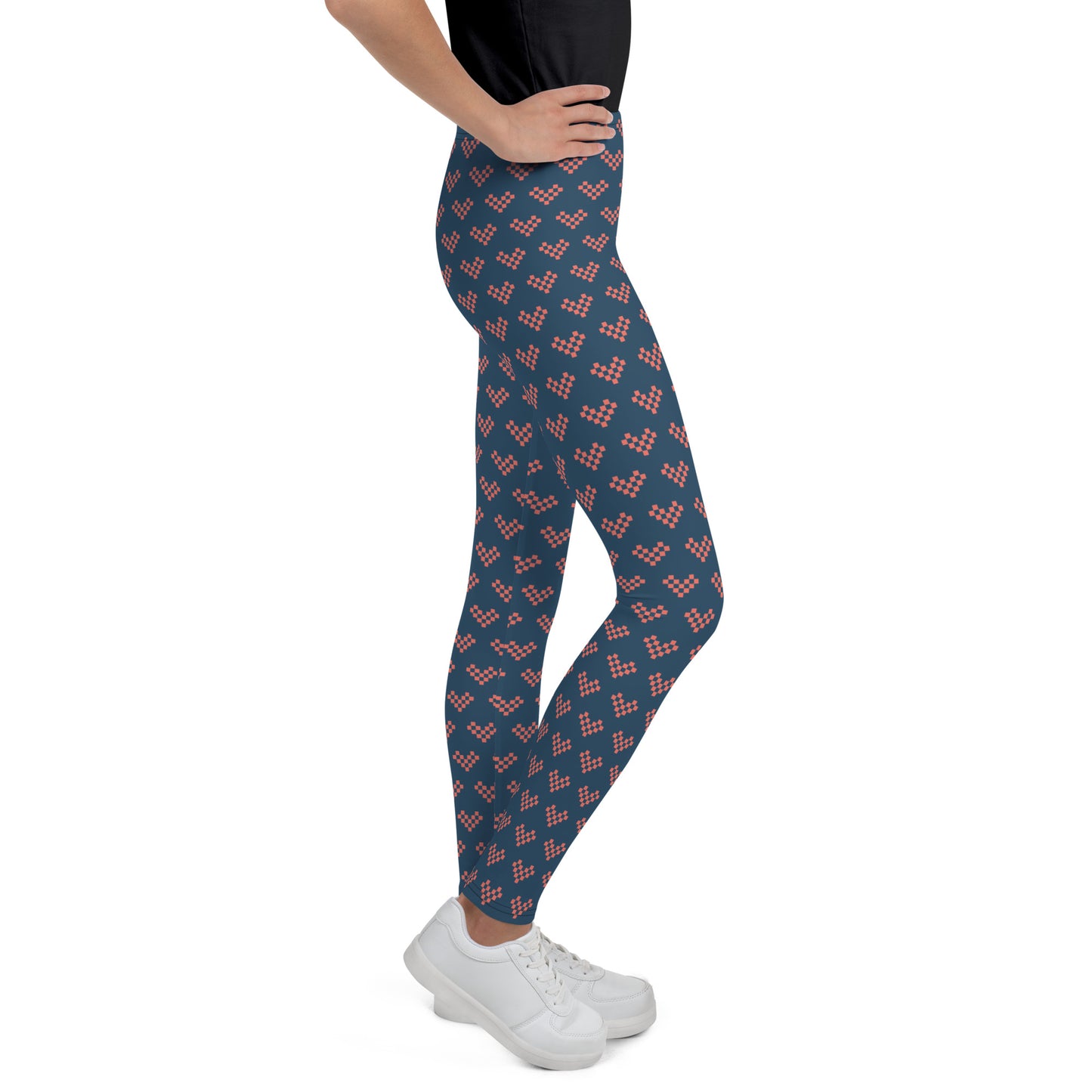 Pink Pixel Heart Youth Leggings - Blue