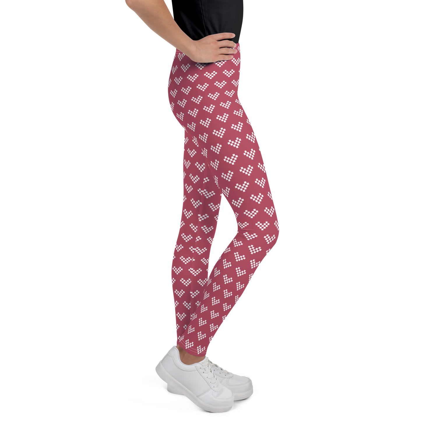 White Pixel Heart Youth Leggings - Dusty Pink