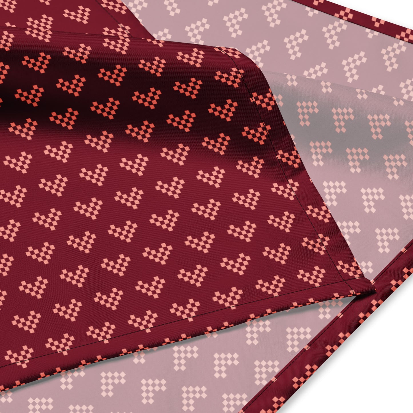 Pixel Heart Print Bandana - Maroon & Pink