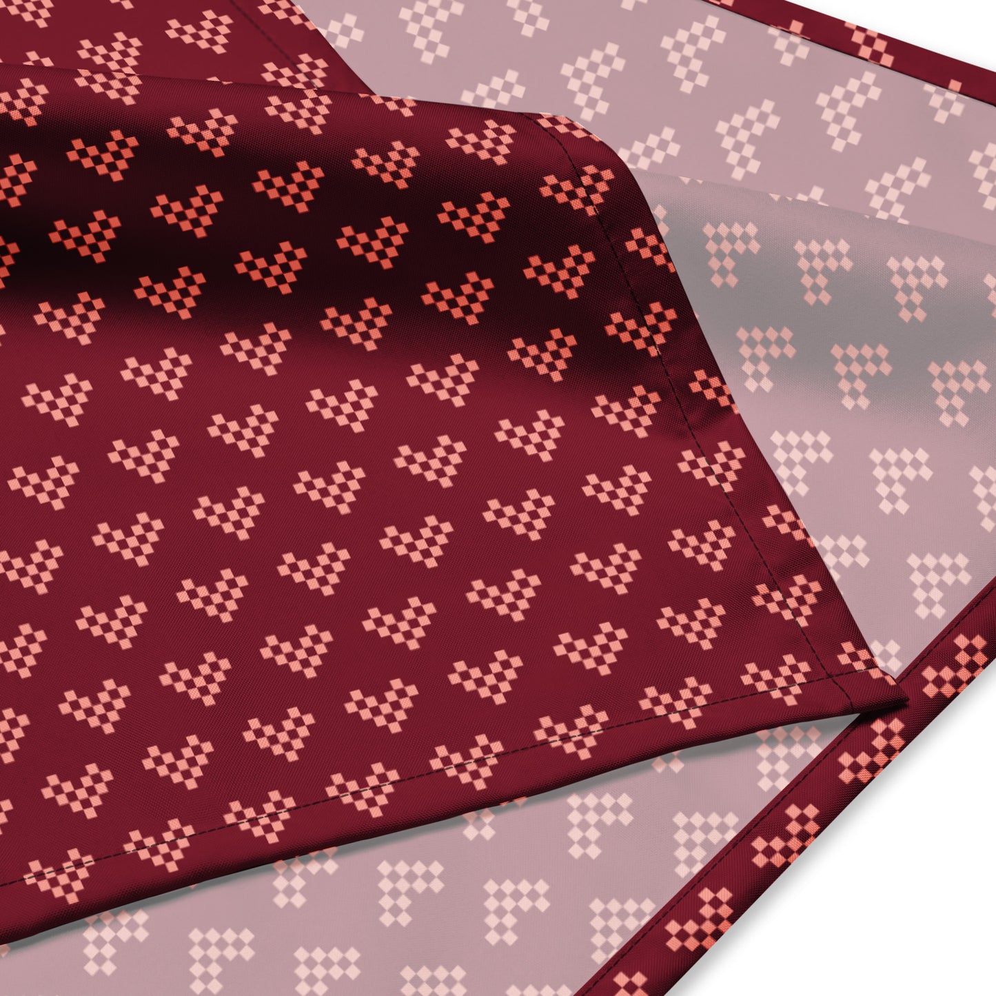 Pixel Heart Print Bandana - Maroon & Pink