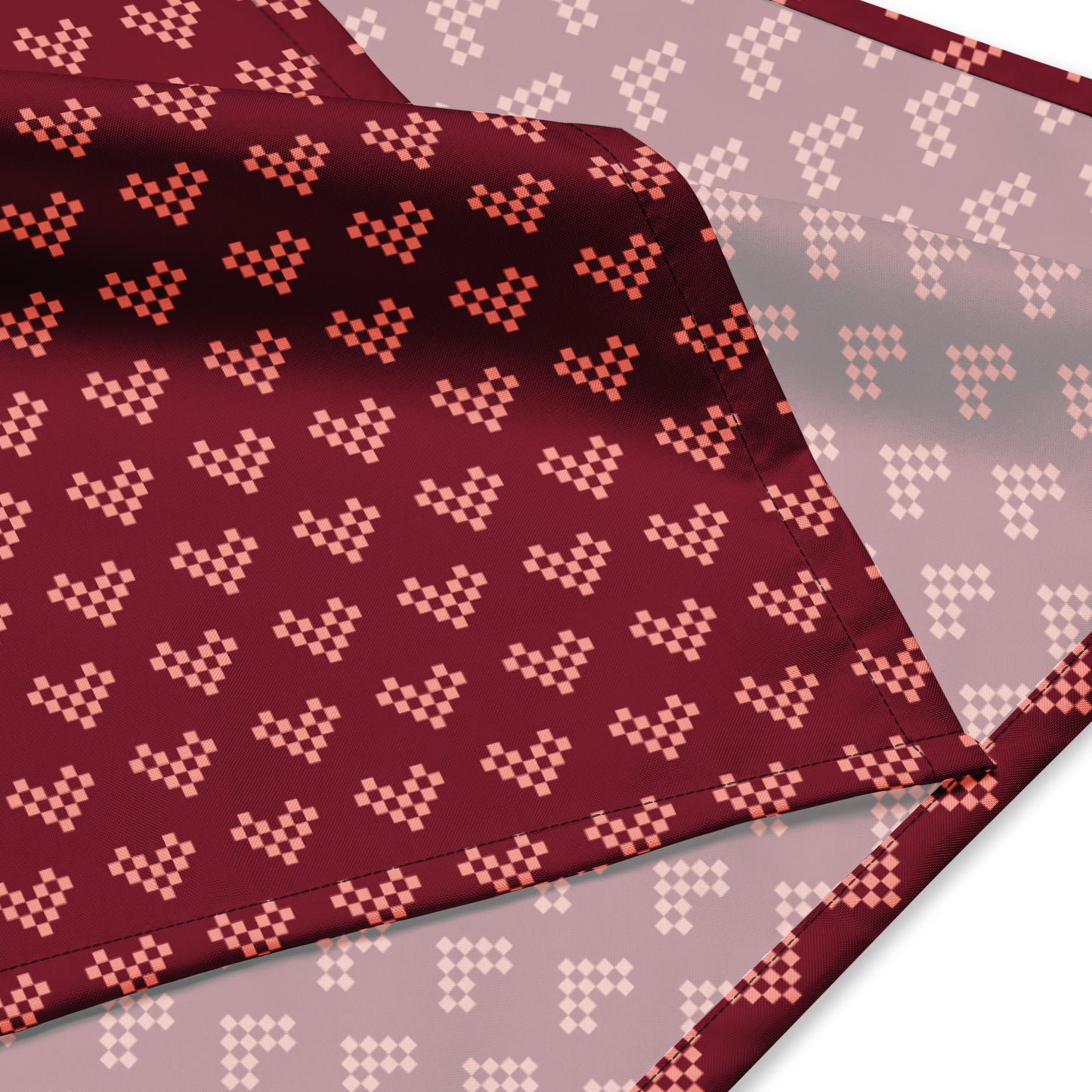 Pixel Heart Print Bandana - Maroon & Pink